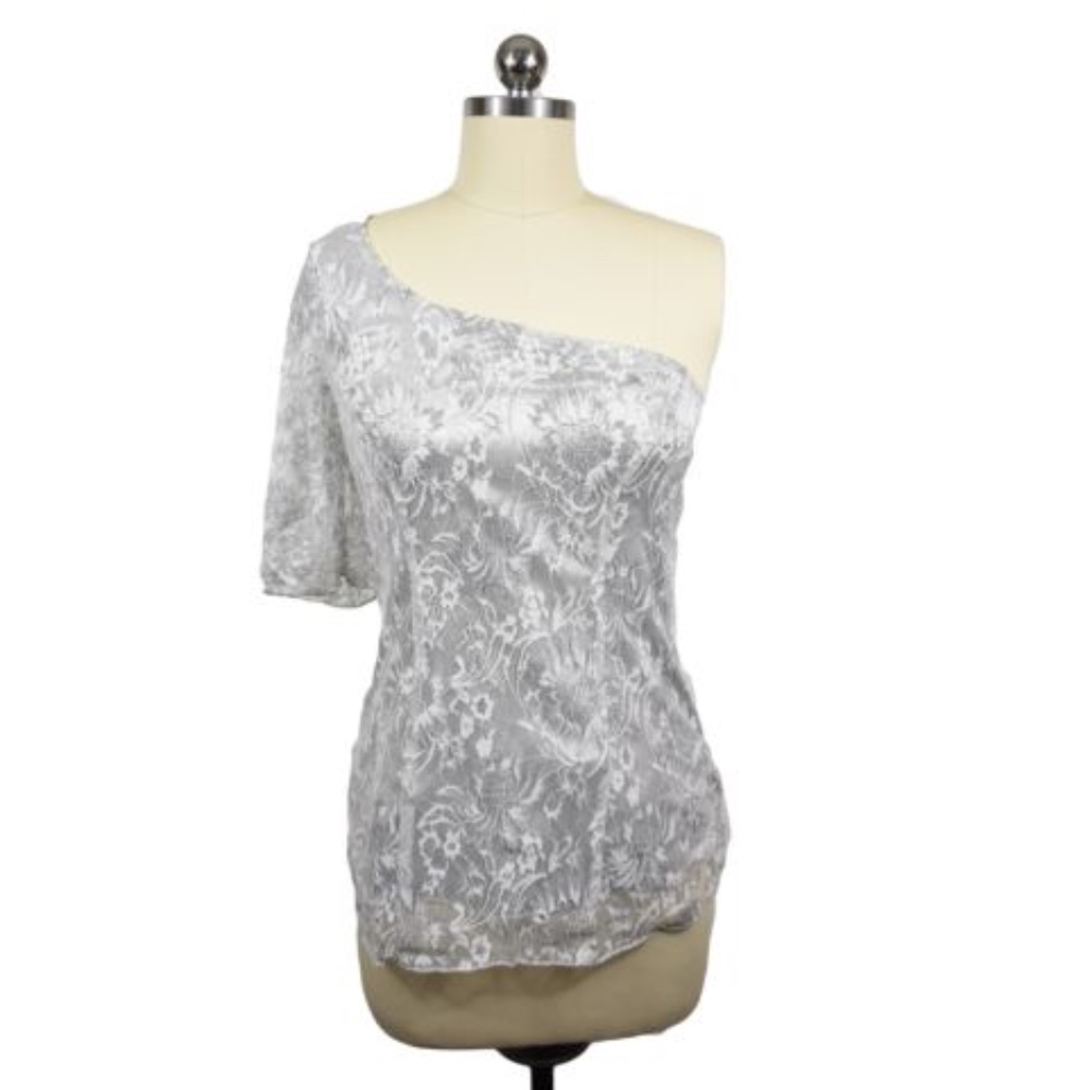 Guess Silver Gray One Shoulder Blouse Size M